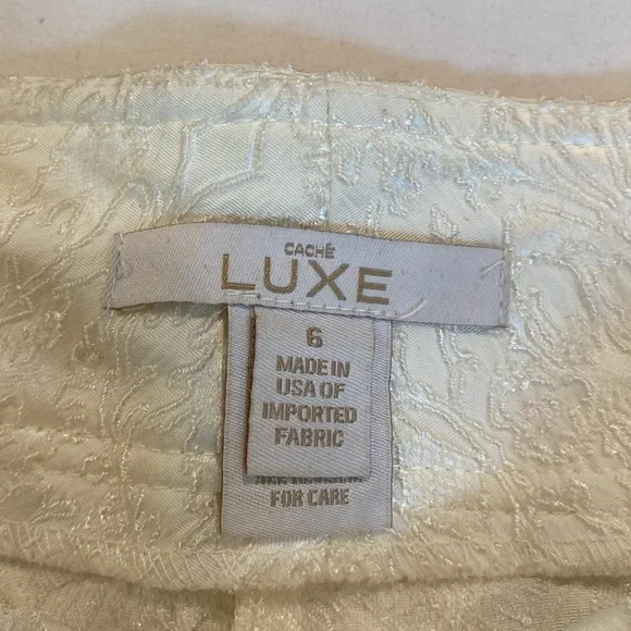 Cache Vintage 90s Y2K Elegant Brocade Cream Blazer and Flared Pants Set Size 6/8